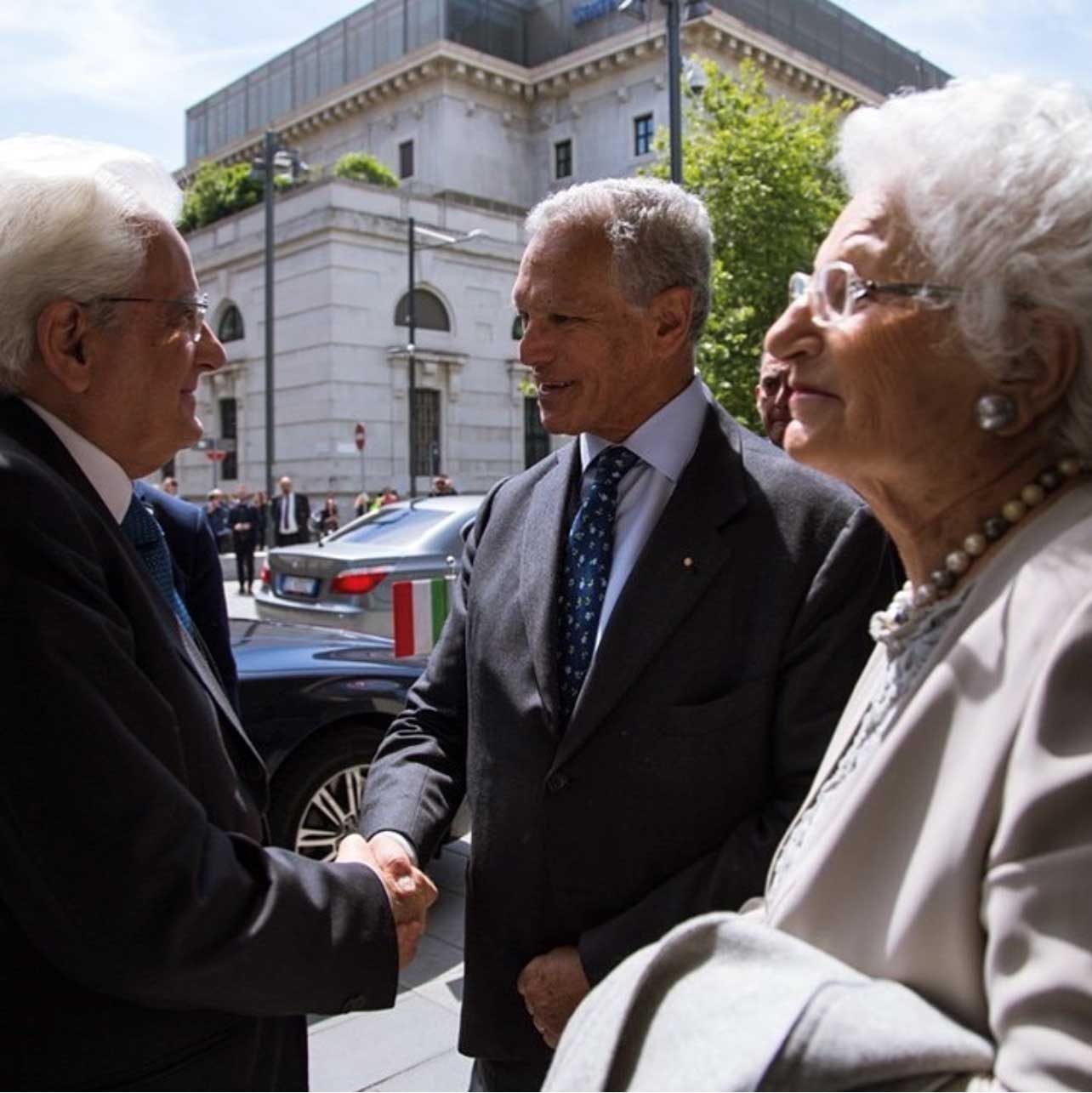 Il Presidente della Repubblica Sergio Mattarella accolto al Memoriale dalla Senatrice Liliana Segre e dal Presidente Roberto Jarach