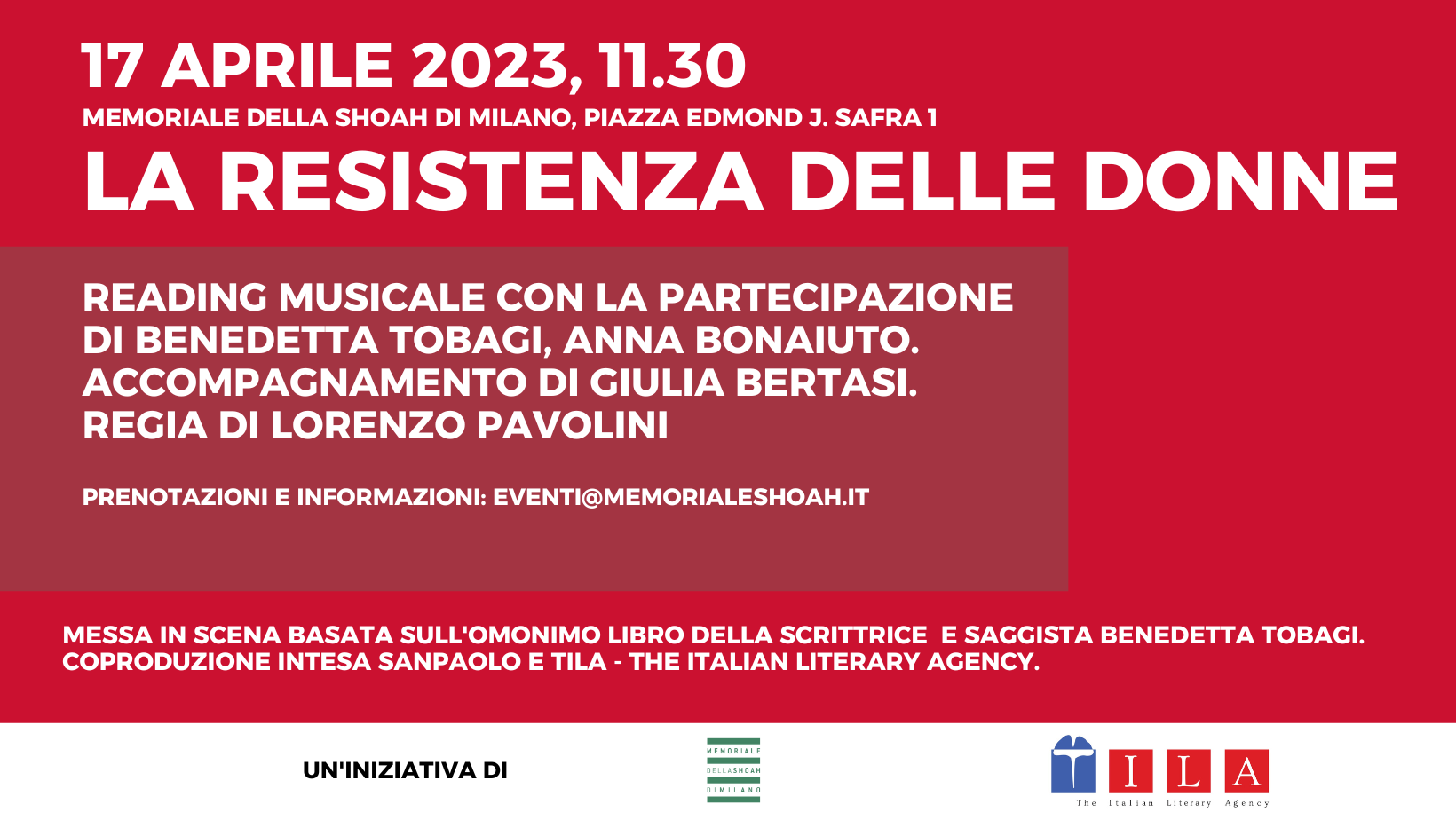 17 aprile - La resistenza delle donne - Reading teatrale - Benedetta  Tobagi, Anna Bonaiuto – Memoriale della Shoah di Milano